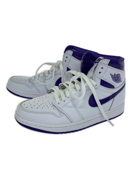 NIKE スニーカー WMNS AIR JORDAN 1 RETRO HIGH 白紫 (26.0cm)