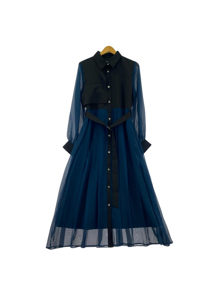 HARE 長袖ワンピース シアープリーツキリカエワンピース F ブラック ブルー