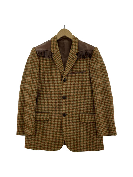 80s comme des garcons homme ツイードコート 襟レザー COMME des GARCONS HOMME 80s デカオム レザー切替 千鳥ツイード
