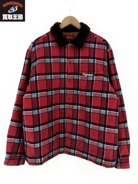 Supreme Faux Fur Collar Flannel Shirt 赤 | phukettopteam.com