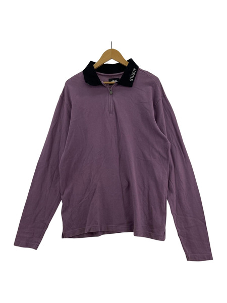 STUSSY Lion Zip L/S Polo ハーフジップポロ sizeM[値下]