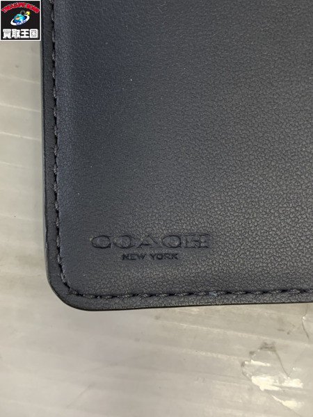 コンパクトウォレット COACH シグネチャー コンパクト二つ折りウォレット 紺 グレー