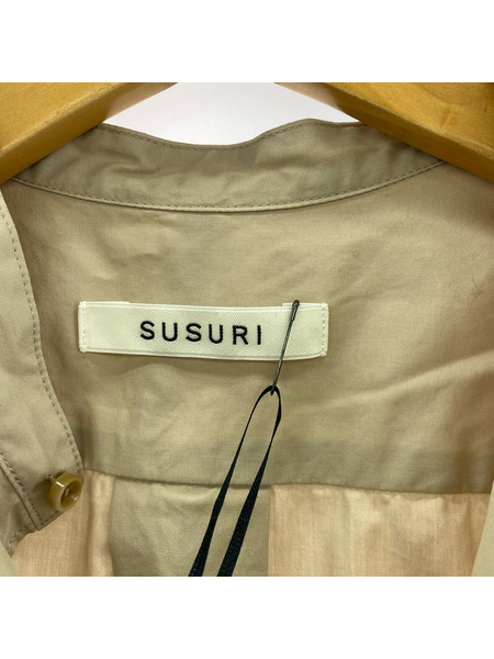 長袖シャツ SUSURI ハットチェックシャツ ベージュ 1