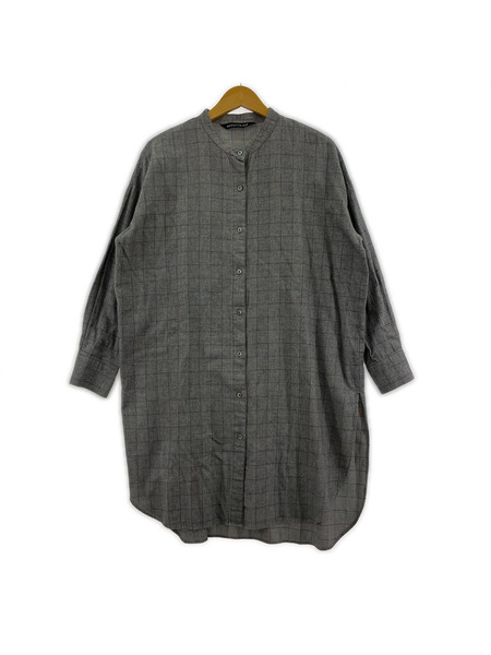 mizuiroind 長袖シャツ バンドカラー チェック グレー