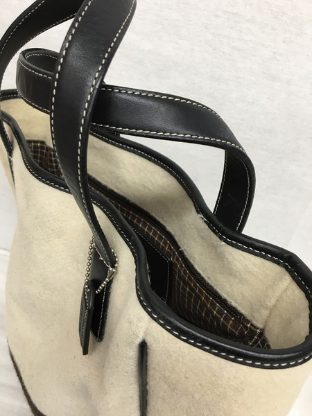 COACH　トートバッグ レザー ウール バイカラー