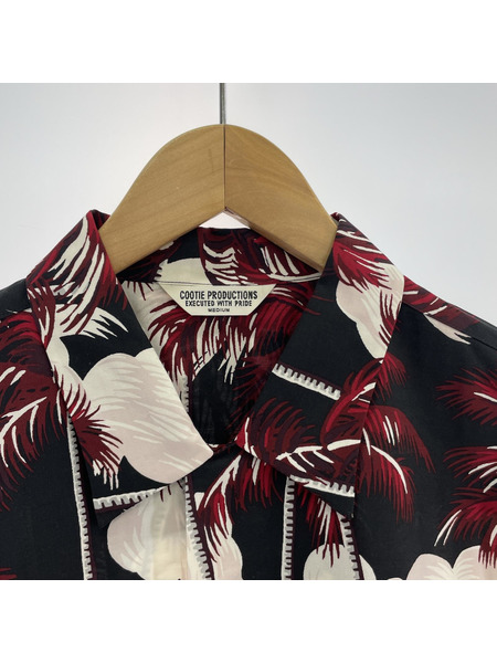 COOTIE 20SS Palm Tree Open-Neck パームツリー アロハシャツ M 黒×赤