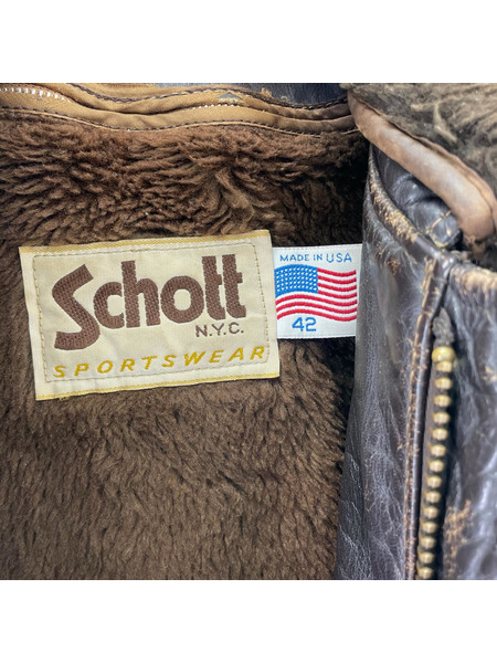 schott フライトジャケット G-1 タイプ ボアライナー付キ レザージャケット(42)