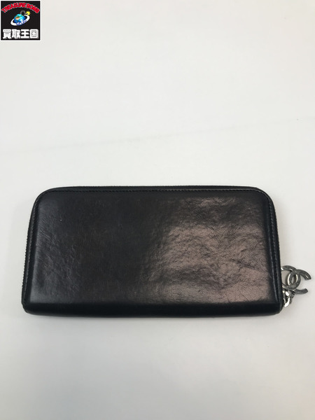 CHANEL シャネル ラウンドジップ ウォレット 長財布 レザー ココマーク ブラック