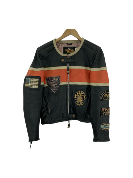 Harley-Davidson ライダース レザーノーカラーライダース 黒赤 (S)