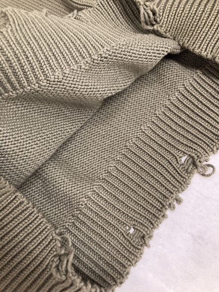 20AW クラッシュ加工 クルーネックニット カーキ (S)