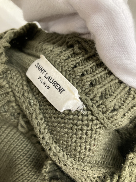 20AW クラッシュ加工 クルーネックニット カーキ (S)