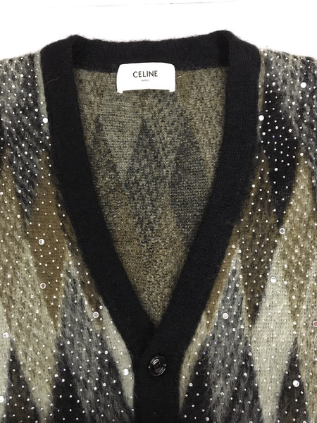 CELINE　メンズラグ衣料 ラインストーンモヘアブレンドカーディガン (XL)