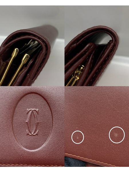 cartier　マストライン 3つ折り財布 ボルドー 開封品 カルティエ マスト ドゥ カルティエ コンパクトウォレット がま口