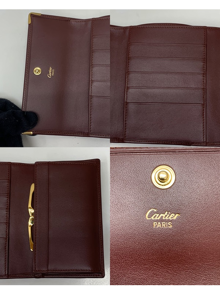cartier　マストライン 3つ折り財布 ボルドー 開封品 カルティエ マスト ドゥ カルティエ コンパクトウォレット がま口