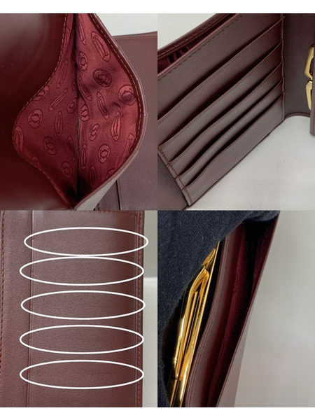 cartier　マストライン 3つ折り財布 ボルドー 開封品 カルティエ マスト ドゥ カルティエ コンパクトウォレット がま口
