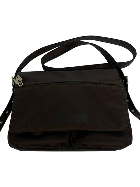 MOSCHINO ナイロン 光沢 ショルダーバッグ茶色[値下]