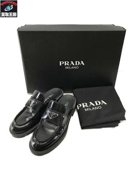 PRADA ブラッシュドレザーミュールサボ 黒(35 1/2)