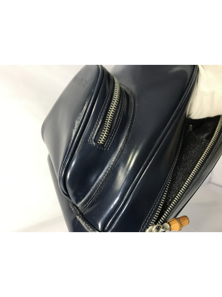 ショルダーバッグ ワンショルダー バンブー エナメル ネイビー