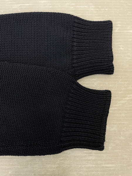 PRADA フロントかぎ編み クルーネックコットンニット 48 ネイビー