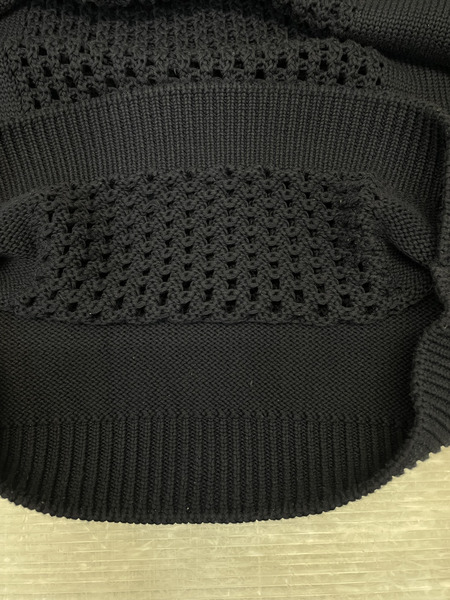 PRADA フロントかぎ編み クルーネックコットンニット 48 ネイビー