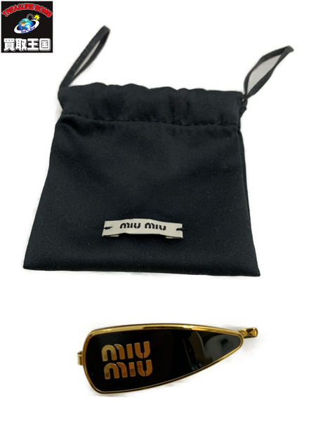 ミュウミュウ miumiu エナメルメタル ヘアクリップ ロゴ