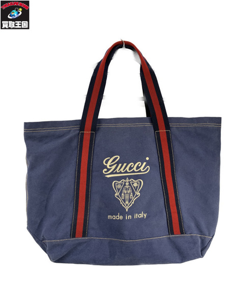 トートバッグ GUCCI シェリーライン ロゴ紋章 トートバッグ 紺
