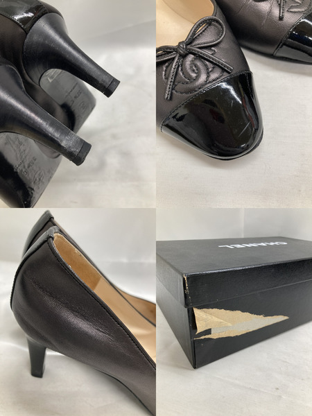 CHANEL★レザー切替し メタルココマーク リボン パンプス(37) CHANEL ココマーク/リボン/パンプス/37 1/2｜商品番号
