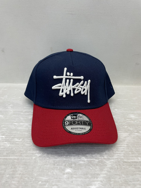 STUSSY 25AW BASIC 9FORTY 2トーンロゴキャップ 紺×赤
