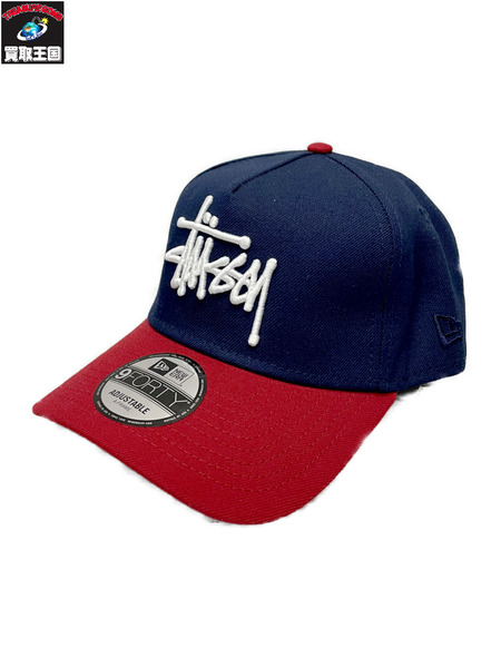 STUSSY 25AW BASIC 9FORTY 2トーンロゴキャップ 紺×赤
