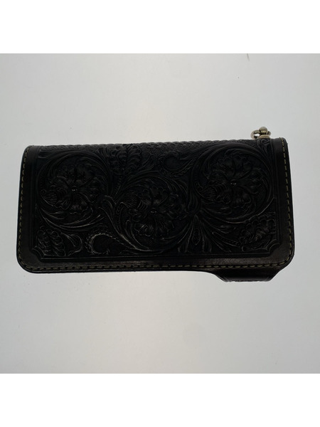 . 長財布 FUNNY カービングレザー チェーン付キライダースウォレット 黒