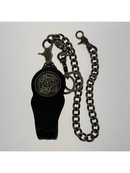 . 長財布 FUNNY カービングレザー チェーン付キライダースウォレット 黒