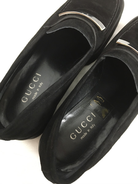 GUCCI　靴 ロゴプレート/スエードローファー/37 1/2