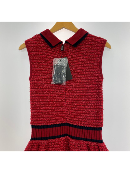 Rene ノースリーブワンピース ニットツイード/赤