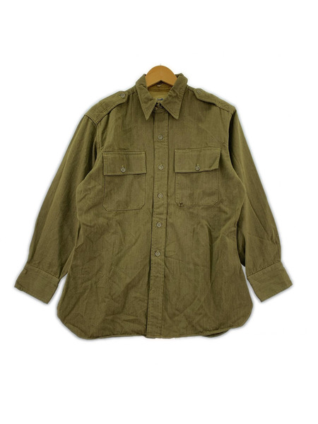 OLD・VINTAGE 長袖シャツ ミリタリーシャツ マチ、 チンスト付キ