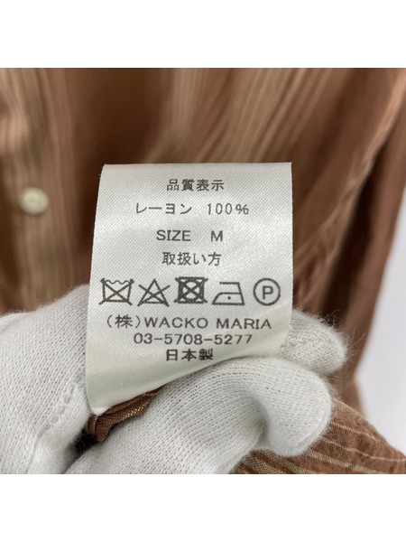 WACKO MARIA 22AW STRIPED OPEN COLLAR RAYON L/S SHIRT M 茶[値下]