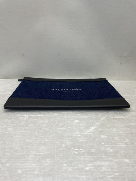 BALENCIAGA ネイビクリップクラッチバッグ デニム×レザー