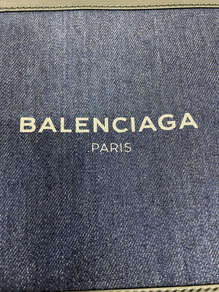 BALENCIAGA ネイビクリップクラッチバッグ デニム×レザー