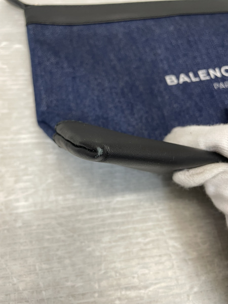 BALENCIAGA ネイビクリップクラッチバッグ デニム×レザー