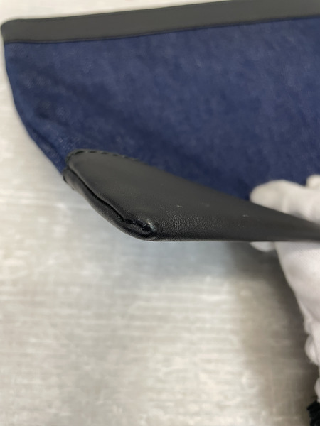 BALENCIAGA ネイビクリップクラッチバッグ デニム×レザー