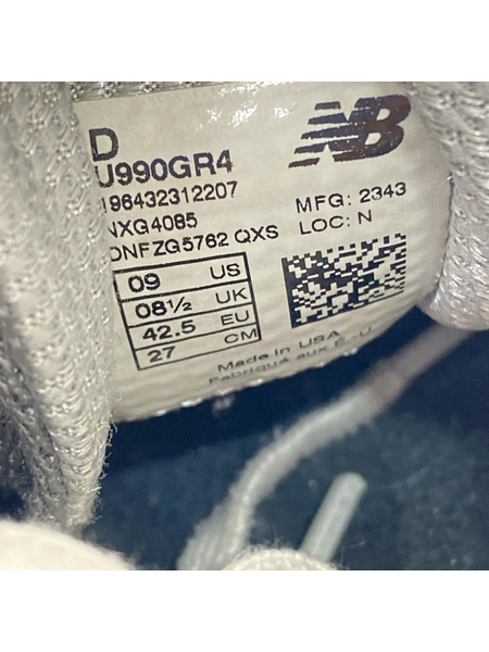 NEW BALANCE スニーカー 990V4 27cm GRY