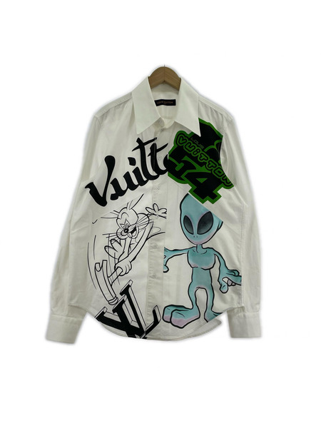 メンズラグ衣料 22SS カートゥーンエイリアンプリントシャツ 白 (XL)