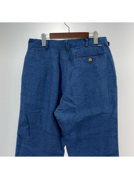 or slow パンツ リネン タックパンツ 青