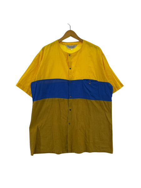 OLD・VINTAGE 半袖シャツ EURO 70s ノーカラー コットン 半袖シャツ