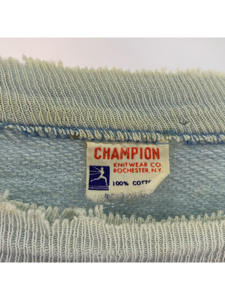 Champion 半袖Tシャツ・カットソー 60s ランタグ  カットオフスウェット 水色
