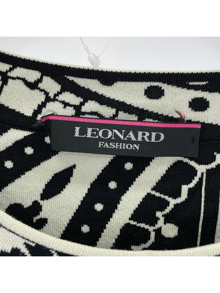 LEONARD ニット・セーター 7分袖 花柄 トリム 38 黒