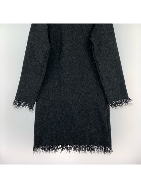 agnes b. 長袖ワンピース ウールタートルネックワンピース フリンジ グレー
