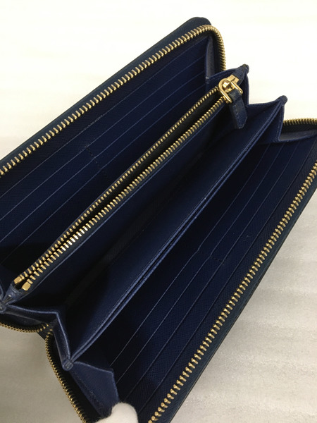 PRADA　長財布 サフィアーノ　ラウンドジップウォレット　青