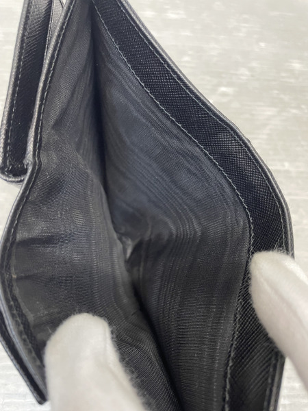 PRADA テスート ナイロン×サフィアーノ コンパクトウォレット ブラック[値下]