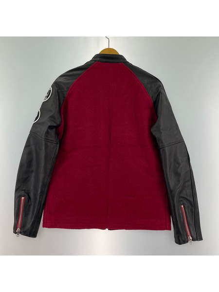 HYSTERIC GLAMOUR ジャケット ラムレザースリーブスタジャン RED S