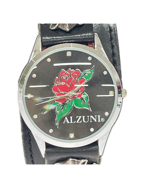 ALZUNI メンズ時計 コンチョ レザーベルト 黒赤